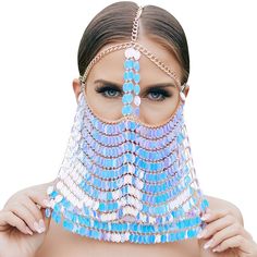 Silver Rave Jewelry For Party, Multicolor Rave Jewelry For Party, Face Chain Jewelry, Makeup Minimalist, Prom Mask, Color Perla, Face Chain, Mardi Gras Masquerade, Mask Ball