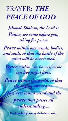 a blue flower with the words, prayer for peace and god on it's side