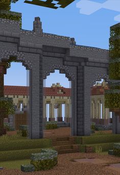 an image of a very nice looking building in minecraft with lots of trees and bushes