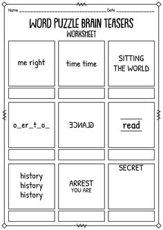 word puzzle brainteazers worksheet for kids to practice reading and writing skills