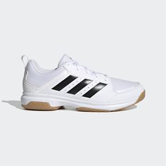 the adidas tennis shoe is white and black