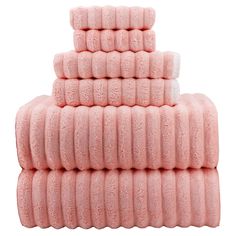 pink towels stacked on top of each other