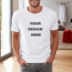 "INSTANT DIGITAL DOWNLOAD 1 Image for: Gildan 5000 White T-shirt Unisex  You will receive 3 high resolution digital image free of branding (will not include the \"Your Design Here\" text or watermark) Image Sizes:  1:1 5000 x 5000px 4:3 2700 x 2025px 5:4 2400 x 3000px You may use these images for personal and commercial use ONLY. No additional license required. You may NOT resell, share, or edit this image in any way." White Cropped T-shirt With Logo Print, Basic Crew Neck T-shirt With Graphic Print, Cotton Crew Neck T-shirt With Branding, Crew Neck T-shirt With Letter Print, Casual Short Sleeve T-shirt With Custom Print, Basic Crew Neck T-shirt With Letter Print, Casual Crew Neck T-shirt With Custom Print, Custom Print Crew Neck T-shirt, Basic Crew Neck T-shirt With Logo Print