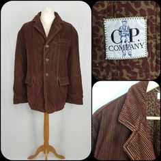 "CP Company Sportswear coat/jacket in brown 100% cotton corduroy  Unsure of decade but looks 90s in style  Size label says 52, this is EU/UK 42\" Chest. Measurements when laid flat Underarm to underarm approx 25½\" Length from shoulder to hem approx 31½\" Sleeve from shoulder to cuff approx 25\" Underarm to cuff approx 18\". Across top of shoulders seam to seam approx 21\"" Brown Cotton Sport Coat With Pockets, Brown Cotton Blazer With Patch Pockets, Brown Cotton Blazer For Fall, Brown Long-sleeved Cotton Sport Coat, Brown Single-breasted Corduroy Outerwear, Brown Cotton Long Sleeve Sport Coat, Brown Cotton Sport Coat, Brown Corduroy Single-breasted Outerwear, Brown Cotton Winter Sport Coat