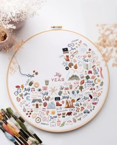 a cross stitch pattern is shown on a table