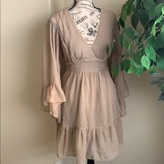 Delicately Crafted Dress From Myth Nyc. V Neck. Pleated. Sheer And Fully Lined. Bell Sleeves. Self Tie Back Detail. Hidden Side Zipper. Never Worn, Nwot. Perfect Condition. Measurements (For Size L. For Size M, Ask Me In Comments) Shoulder To Shoulder: 12.5” Neck To Shoulder: 3” Chest: 19.25” Waist: 16.75” Hips: 20.5” Hem: 36” Length: 34.75” Sleeve Length: 19.5” Sleeve Width At Cuff: 18” Smoke Free, Pet Free Home Nyc Dresses, Back Details, Tie Backs, Tie Back, Side Zipper, Sleeve Dress, Bell Sleeves, Long Sleeve Dress, Sleeve Length