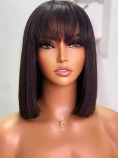 Brazilian Short Straight Bob Wig With Bangs Human Hair 16 Inch Hair, Straight Bob Hairstyles, Straight Bob Wig, Bob Wig With Bangs, Short Straight Bob, Frontal Wig Hairstyles, Hair For Black Women, Short Straight Hair