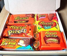 a box filled with assorted candy pieces