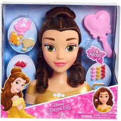 the princess doll is in its box and has hair clips on it's head