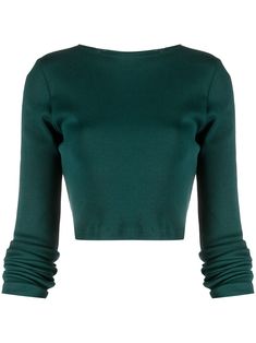 Dark green organic cotton cropped long-sleeve top from STYLAND featuring cropped, round neck and long sleeves. POSITIVELY CONSCIOUS: This product is made with recycled materials or via eco-certified production processes, so you can be confident you are choosing positively.. | Styland Cropped Long-Sleeve Top Opal Dress, Dark Green Top, Green Outfits, Style Aesthetics, Green Turtleneck, Green Long Sleeve Top, Green Crop Top, Cropped Long Sleeve Top, Birthday List