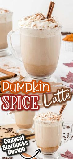 pumpkin spice latte with cinnamon sticks and whipped cream