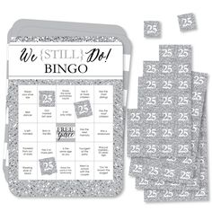 the silver glitter wedding game is shown with matching numbers and place cards for each guest