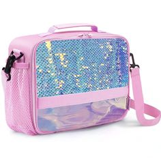 PRICES MAY VARY. ❤️Premium Material: Made of the highly durable 600D Polyester,non-toxic food safe PEVA lining and strong sturdy zippers.The reversible sequin on the front of lunch bag make it reflect different color in the sun,glitter and vibrant .Superior fabrics and detailed finishes make this high-quality kid lunch box durable .Ideal for kids 3+. ❤️Insulation & Easy-clean: Internal insulated material of the toddler lunch box is super easy to wipe clean and leak-proof. Keep your food and drin Rectangular Pink Lunch Bag For School, Pink Rectangular School Lunch Bag, Rectangular Pink School Lunch Bag, Pink Portable Lunch Bag For School, Playful Pink Lunch Bag For Back To School, Pink Portable Rectangular Lunch Box, Playful Pink Rectangular Lunch Bag, Portable Pink Lunch Box For Travel, Cute Pink Lunch Bag For Back To School