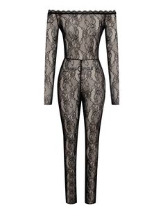 Off Shoulder Jumpsuit, Bodycon Jumpsuit, Long Sleeve Bodycon, Invisible Zipper, Stretch Lace, Sleepwear Women, Tulum, Black Lace, Off The Shoulder