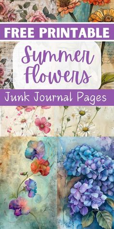 the free printable summer flowers book is shown in three different colors and sizes, including blue