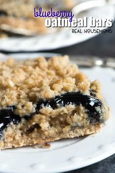 blueberry oatmeal bars on a white plate