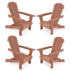 four wooden adiron chairs sitting next to each other