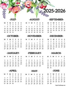 a calendar with watercolor flowers on it