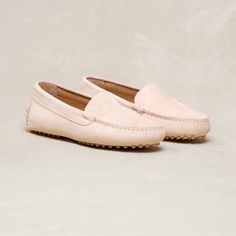 The Felize - Shell Pink - Suede - M.Gemi Luxury Leather Moccasins For Spring, Chic Moccasins With Calf Leather And Leather Sole, Classic Spring Loafers With Suede Lining, Luxury Spring Loafers With Stitched Sole, Spring Leather Loafers With Suede Lining, Spring Suede Moccasins For Work, Suede Driving Loafers With Rubber Sole, Spring Workwear Suede Moccasins, Spring Suede Loafers With Leather Sole