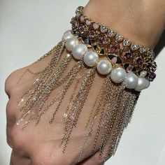 Pearl & Chain Fringe Stretch Bracelet Fringe Bracelet, Chain Fringe, South Sea Pearls, Oxidized Silver, Pearl Chain, Pearl Color, Gold Filled Chain, Black Pearl, Silver Pearls