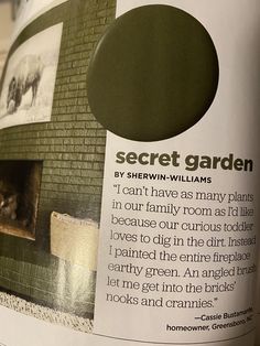 the inside of a book with pictures on it and an article about how to build a secret garden