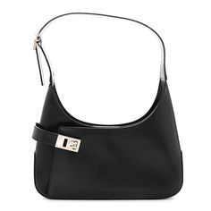 This is an authentic SALVATORE FERRAGAMO Calfskin Gancini Shoulder Bag in Black. This chic hobo is crafted of fine black leather. The bag features a looping leather shoulder strap and a silver lock embellishment. The bag opens to a black fabric interior with card slots. Black Fabric, Salvatore Ferragamo, Calf Skin, Card Slots, Slots, Shoulder Strap, Black Leather, Shoulder Bag, Leather