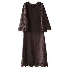 Vita Kin Vanda Dress Elegant Midi Dress With Cutwork Hem, Summer Evening Dress With Cutwork Hem, Spring Evening Dress With Cutwork Hem, Elegant Long Sleeve Dress With Cutwork Hem, Elegant Maxi Dress With Cutwork Hem For Spring, Elegant Spring Maxi Dress With Cutwork Hem, Vita Kin, Brown Style, Decorative Stitching