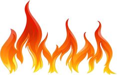 four different types of fire flames on a white background, each with orange and red colors