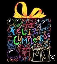 a drawing of a gift box with the words feliz cumpleanos written on it