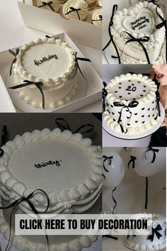 a collage of photos showing different types of decorated cakes and pastries with the words, click here to buy decoration