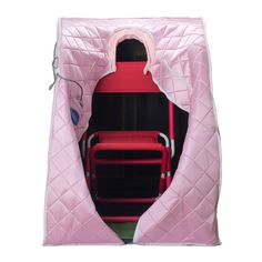 an inflatable chair with two red chairs inside