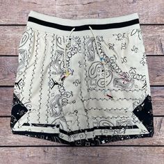 Travis Scott X Jordan Collab. Shorts. Paisley Print In Black. White Casual Bottoms With Paisley Print, Casual White Bottoms With Paisley Print, Summer White Bottoms With Paisley Print, Summer Cotton Bottoms With Bandana Print, Cotton Paisley Print Shorts, Jordan Shorts, Jordan White, Paisley Shorts, Jordans For Men