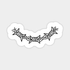 a black and white sticker with barbed wire in the shape of an arrow on it