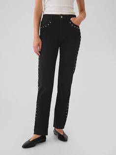 High Rise Studded '90s Straight Jeans | Gap Gap Bottoms With Five Pockets For Fall, Gap High Waist Jeans For Fall, Gap High Rise Pants For Fall, Gap Pants With Pockets For Fall, Gap Mid-rise Jeans For Fall, Gap High Rise Jeans For Spring, Gap High Waist Jeans For Spring, Gap Straight Leg Jeans For Fall, Gap Classic Jeans For Fall