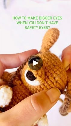 someone is holding a small stuffed animal in their hand with the caption how to make bigger eyes when you don't have safety eyes?