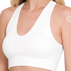 139. Ribbed Cropped Racerback Tank Top Brand New Item Without Tag - Removable Bra Pads Fabric Contents : 90% Nylon 10% Spandex White Color Casual Racerback Halter Top With Built-in Bra, Stretch Ribbed Racerback Sports Bra, Casual Halter Top With Built-in Bra And Racerback, Casual Ribbed Scoop Neck Sports Bra, Casual Stretch Ribbed Sports Bra, Athleisure Ribbed Crop Tank Top, Trendy Ribbed Fitted Sports Bra, Trendy Ribbed Sports Bra For Spring, Spring Ribbed Sports Bra For Workout