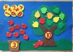 an apple tree made out of felt with numbers on it