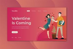 the landing page for valentine is coming, which features an image of a man and woman holding