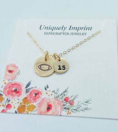 "Please make sure you don't forget to put the information for personalization in the note to seller box at check out :) This is a 24k Gold filled necklace with a 1/2\" and 3/8\" 14k gold filled disc. Comes with a 14k gold filled cable chain. Please provide the following at checkout in message to seller box: -number Each letter has been individually hand stamped. Because of this, the lettering may have slight variations in the spacing, depth of the impression and the alignment. This is the nature Gold Hand Stamped Necklace For Birthday Gift, Round Disc Charm Necklace In 14k Gold-filled As Gift, 14k Gold Filled Round Disc Charm Necklaces For Gifts, Gold Hand Stamped Necklace For Birthday, Nickel-free Gold Jewelry For Birthday Gift, Gold Hand Stamped Charm Necklace For Birthday, Hand Stamped Gold Jewelry For Birthday, Gold Stamped Charm Necklaces As Gift, Gold Round Disc Charm Necklace 14k Gold Filled