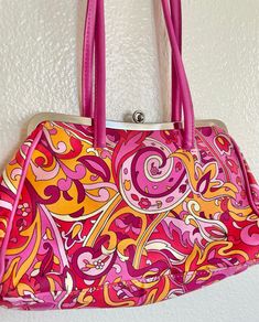 This vintage Nine West purse is a perfect addition to any retro accessory collection. The paisley pattern and candy pink exterior color give off a trippy boho psychedelic vibe, perfect for any 90s or y2k glam theme. The medium size makes it versatile for everyday use, and the crossbody style and clasp closure provide convenience and security. Complete with a matching pink handle/strap and a mirror accessory, this deadstock purse is a must-have for any fashion-forward woman. Measurements taken while laying flat: Width- 11" Height- 6.5" & w/ strap= 15.5" Retro Pink Bags For Summer, Retro Pink Bags For Spring, Retro Pink Summer Bags, Vintage Pink Bags For Spring, Vintage Pink Bag For Spring, Vintage Pink Bags, Y2k Glam, Retro Accessories, Candy Pink