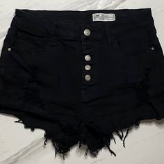 Black Shorts Never Worn Trendy Black Bottoms With Built-in Shorts, Black High Waist Edgy Shorts, Trendy Black Short Bottoms, Edgy High-waisted Black Shorts, Edgy Black High-waisted Shorts, Trendy Black Shorts, Edgy High Rise Black Bottoms, Edgy Black Short Length Bottoms, Chic Black Cutoff Shorts