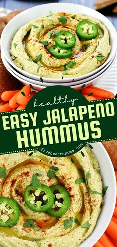 Jalapeño Hummus, game day food, football party Avocado Jalapeño Hummus, Classic Hummus Recipe, Cilantro Hummus, Best Hummus Recipe, Tartiflette Recipe, Classic Hummus, Appetizers Easy Dips