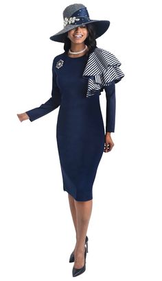 Lily and Taylor 4390 1 piece Ponte Knit Dress Colors: Black, Navy Sizes: 4, 6, 8, 10, 12, 14, 16, 18, 20, 22, 24 Matching Hat: H570 NAVY SOLD OUT H647 Black Call (469)571-3647 or email DivasDenFashion@gmail.com to purchase hat Corporate Wears, Dresses For Church, Ponte Knit Dress, Corporate Dress, Dress Colors, Church Suits, Design Dresses, Church Dresses, Matching Hat