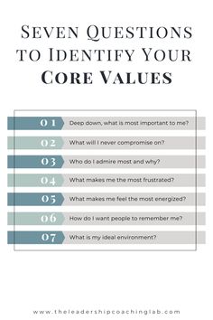 seven questions to identify your core value in the text above it is an info sheet