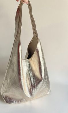 Vintage Bag Aesthetic, Tote Bags Aesthetic, Slouchy Bag, Unusual Gift, Bag Silver, Gold Bag, Metallic Bag