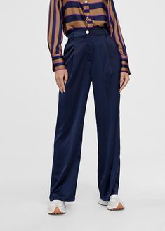 Pantalon saten traje NAVY Small, Medium or Large Satin Lola Casademunt - SPAIN Satin Pants For Workwear, Blue Silk Pants For Work, Formal Blue Satin Bottoms, Blue Satin Bottoms For Formal Occasions, Spain, Satin, Navy