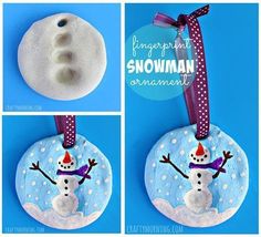 snowman ornament made out of clay and painted with acrylic paint