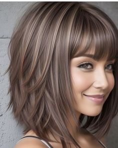 Medium Length Hair With Short Curtain Bangs, Bold Highlights For Dark Brown Hair, Highlights Brown Hair With Bangs, Shoulder Length Fall Hair Color, Haircuts For Glasses Women, Haircuts For Medium Length Hair, Medium Layered Hair, Layered Haircuts For Medium Hair, Messy Short Hair