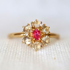 Neon Pink Spinel Halo Ring With Rose-cut Sapphire Pink Engagement Ring. Dainty Engagement Ring 14K Yellow Gold US 6.75 RTS - Etsy Victorian Cluster Ring In Yellow Gold With Diamond Cut, Victorian Yellow Gold Cluster Ring With Diamond Cut, Vintage 14k Gold Flower Ring With Rose Cut Diamonds, Oval Ruby Cluster Ring With Rose Cut Diamonds, Victorian Multi-stone Yellow Gold Diamond Ring, Heirloom 14k Gold Flower Ring With Rose Cut Diamonds, Victorian Yellow Gold Cluster Ring With Rose Cut Diamonds, Heirloom Yellow Gold Cluster Ring With Rose Cut Diamonds, Victorian Cluster Ring With Center Stone In Yellow Gold