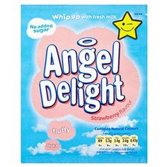 an angel delight candy bag with the word angel delight on it's front side